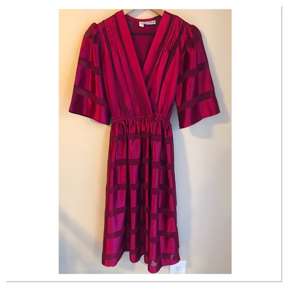 Vintage Sweet Talk Striped Cocktail Dress Red Burgandy Striped Size 3/4 - Picture 4 of 8